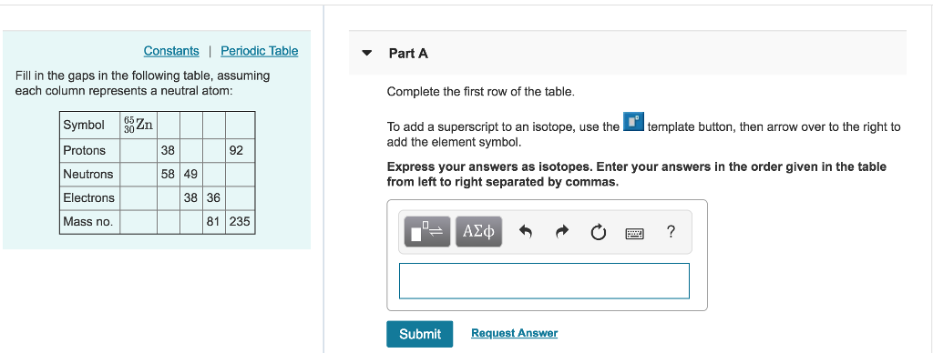 Solved PartA Fill in the gaps in the following table Chegg