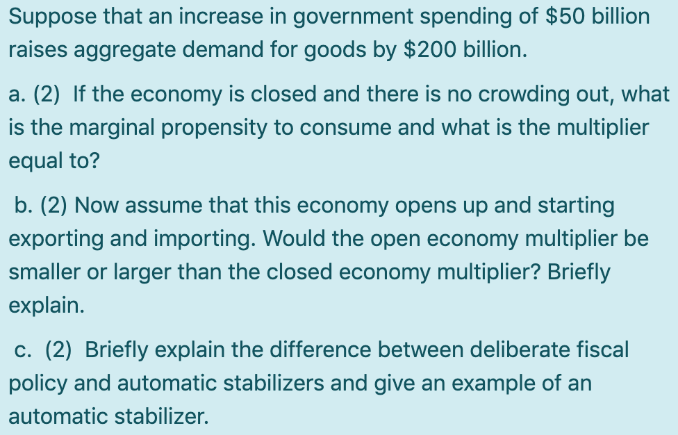 Solved Suppose That An Increase In Government Spending Of | Chegg.com