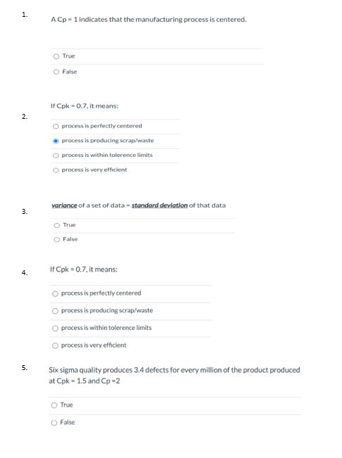 Solved 1. A Cp = 1 indicates that the manufacturing process | Chegg.com