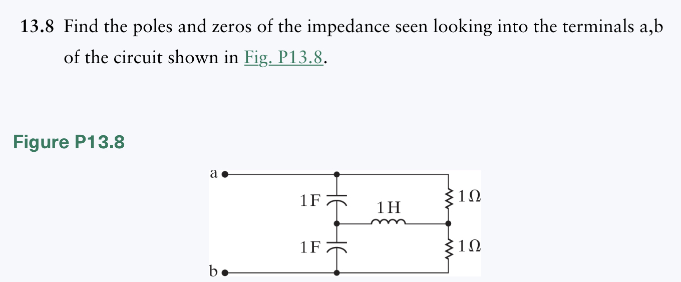 Solved 13.8 Find the poles and zeros of the impedance seen | Chegg.com