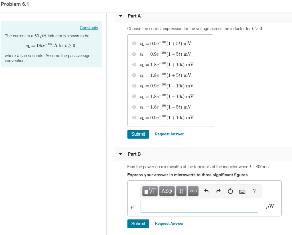 Solved Problem 6.1 Part A Choose the correct expression for | Chegg.com