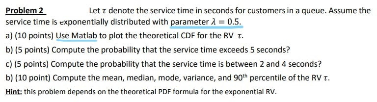 Solved Problem 2 Let t denote the service time in seconds | Chegg.com