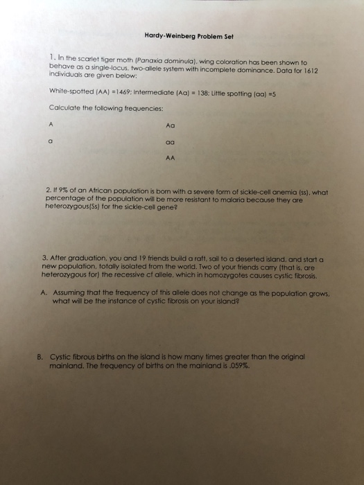 Solved Hardy-Weinberg Problem Set . In the scarlet tiger | Chegg.com