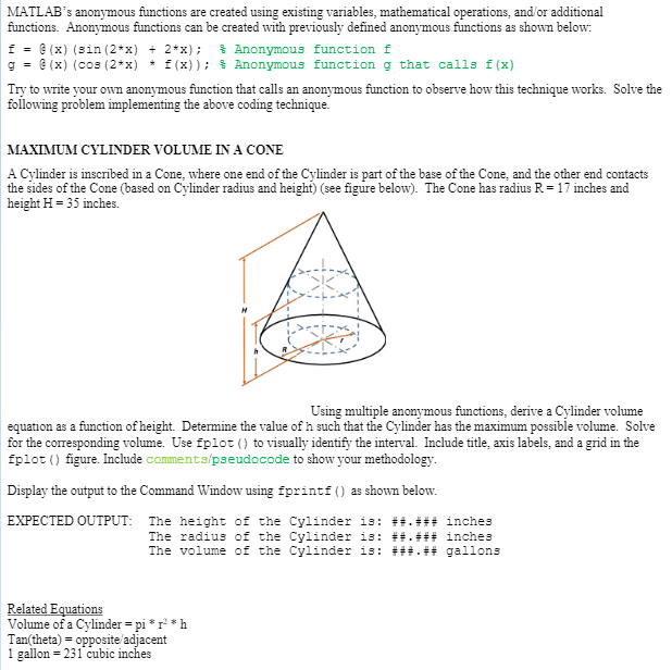Solved MATLAB's anonymous functions are created using | Chegg.com