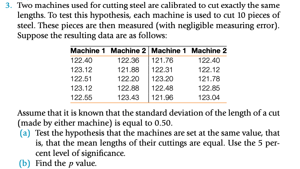 Solved 3. Two machines used for cutting steel are calibrated | Chegg.com