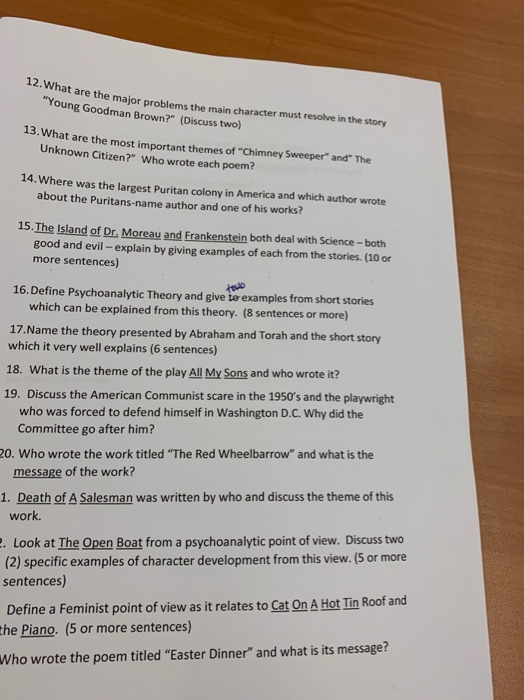 Solved Wha t are the major problems the main character must | Chegg.com