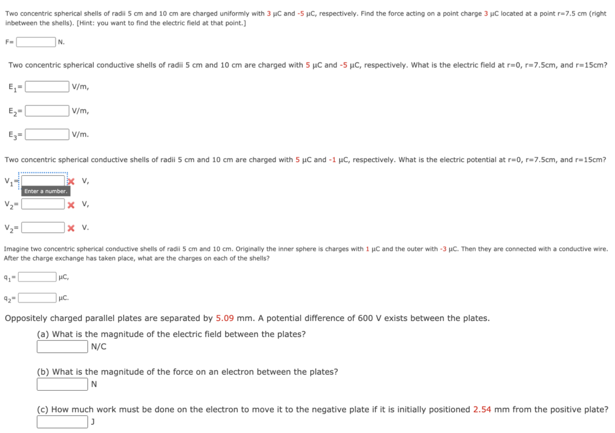 Solved Two Concentric Spherical Shells Of Radii 5 Cm And 10 | Chegg.com