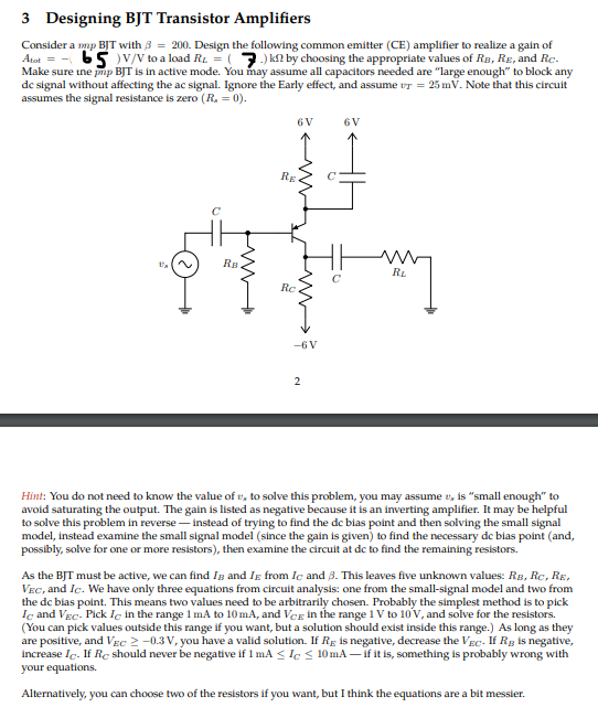 Solved 3 Designing BJT Transistor Amplifiers Consider A Mp | Chegg.com