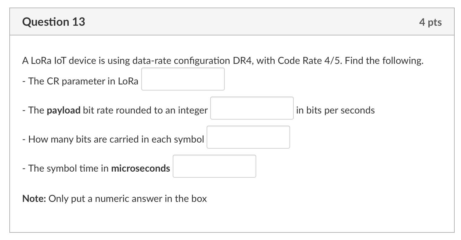 Solved A LoRa loT device is using datarate configuration