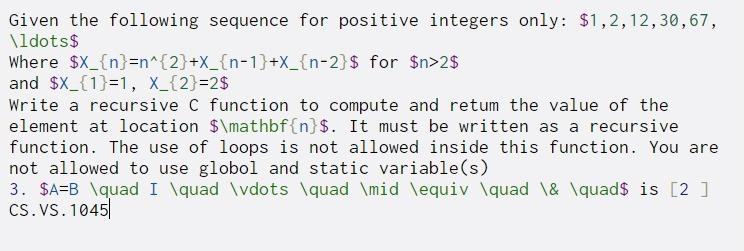 Solved Given the following sequence for positive integers | Chegg.com