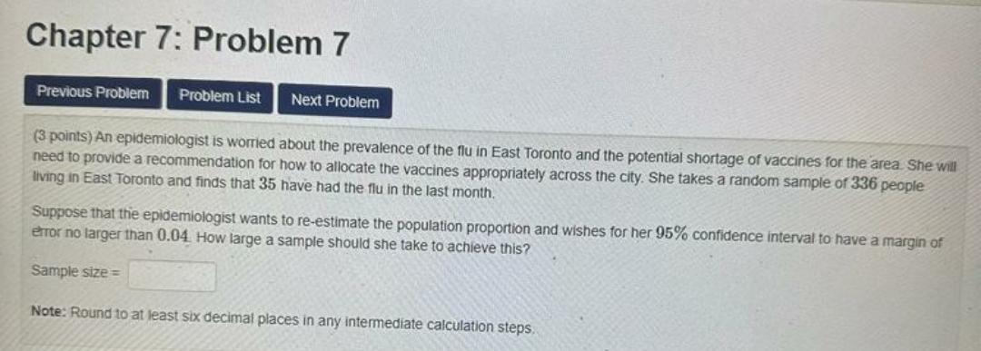 Solved (3 points) An epidemiologist is worried about the | Chegg.com