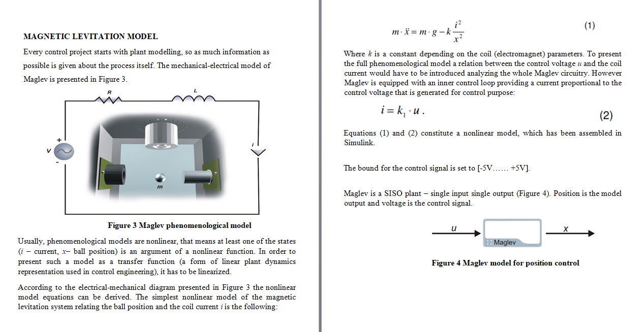 Magnetic Levitation system (Feedback 33-210) III. M ODELLING BY