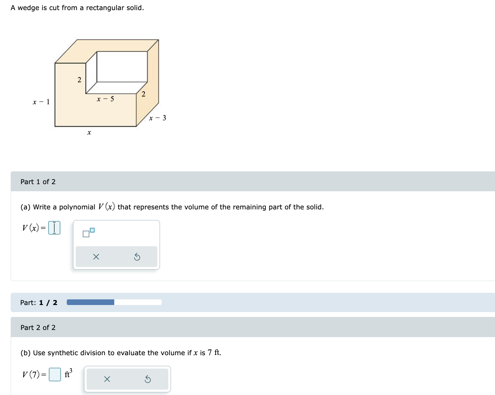 Solved A wedge is cut from a rectangular solid. Part 1 of 2 | Chegg.com