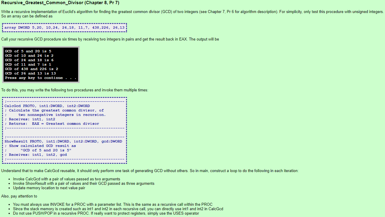 Recursive_Greatest_Common_Divisor (Chapter 8, Pr 7) | Chegg.com