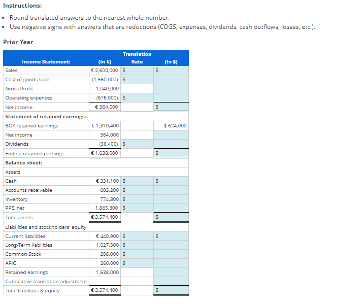 a. Translate the subsidiary's income statement, | Chegg.com