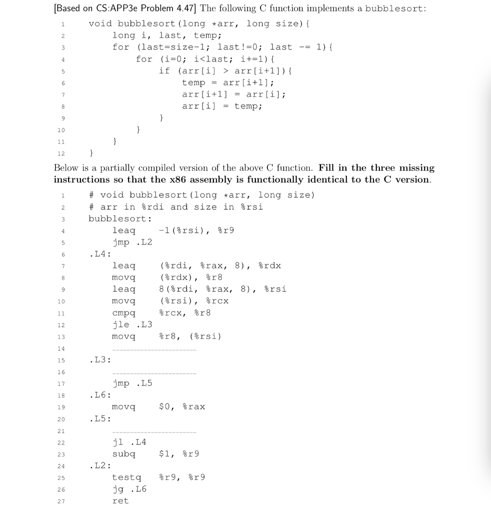 Solved 2 3 [Based on CS:APP3e Problem 4.47] The following C | Chegg.com