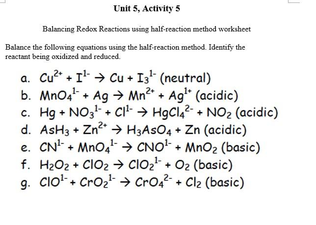 Solved Balancing Redox Reactions using half-reaction method | Chegg.com