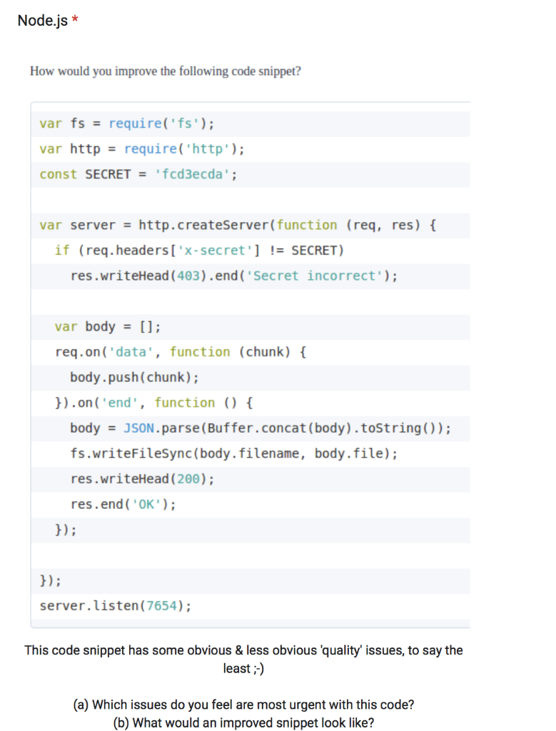 Solved How would you improve the following code snippet? var | Chegg.com