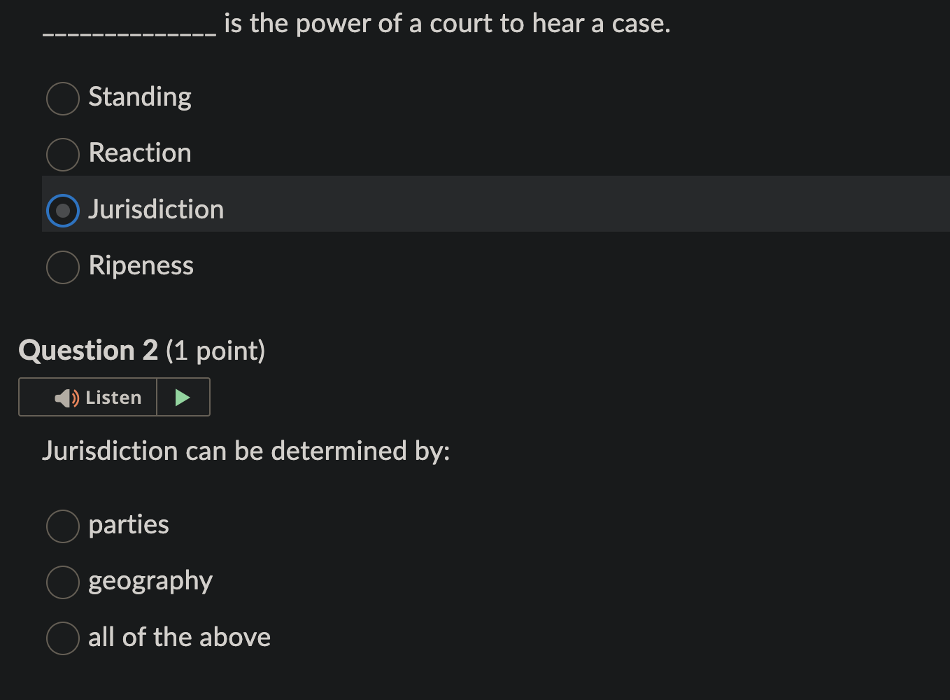Jurisdiction can be determined by parties geography