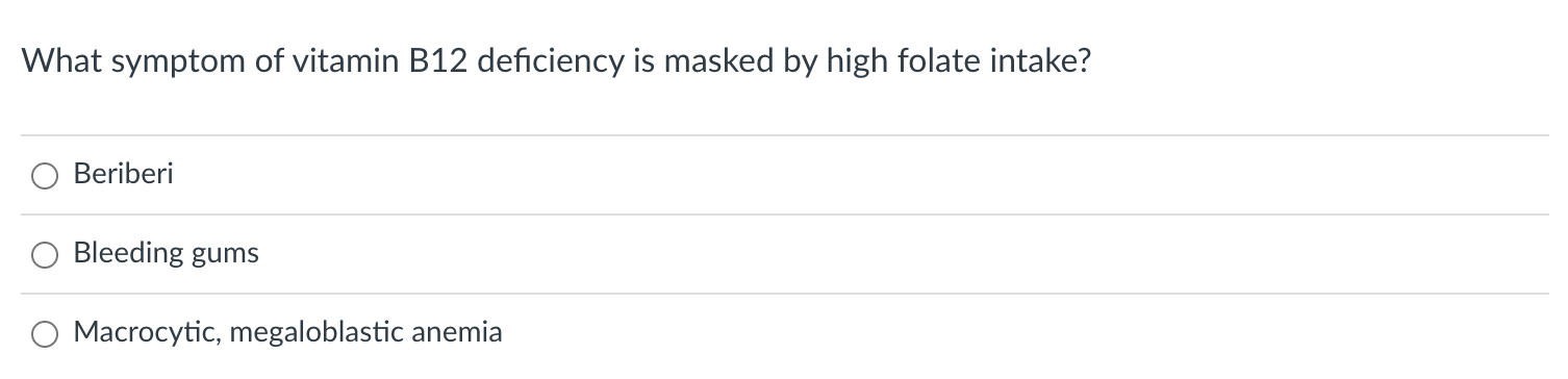 Solved What Symptom Of Vitamin B12 ﻿deficiency Is Masked By | Chegg.com