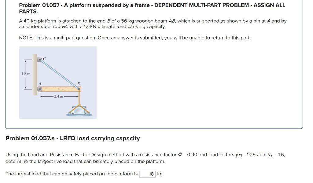 Solved Problem 01.057 - A platform suspended by a frame - | Chegg.com