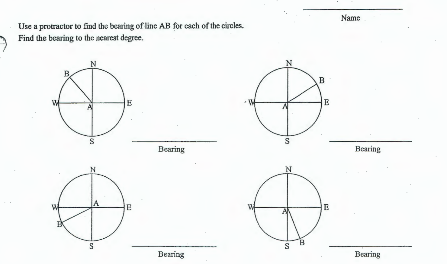Solved Name Use a protractor to find the bearing of line AB