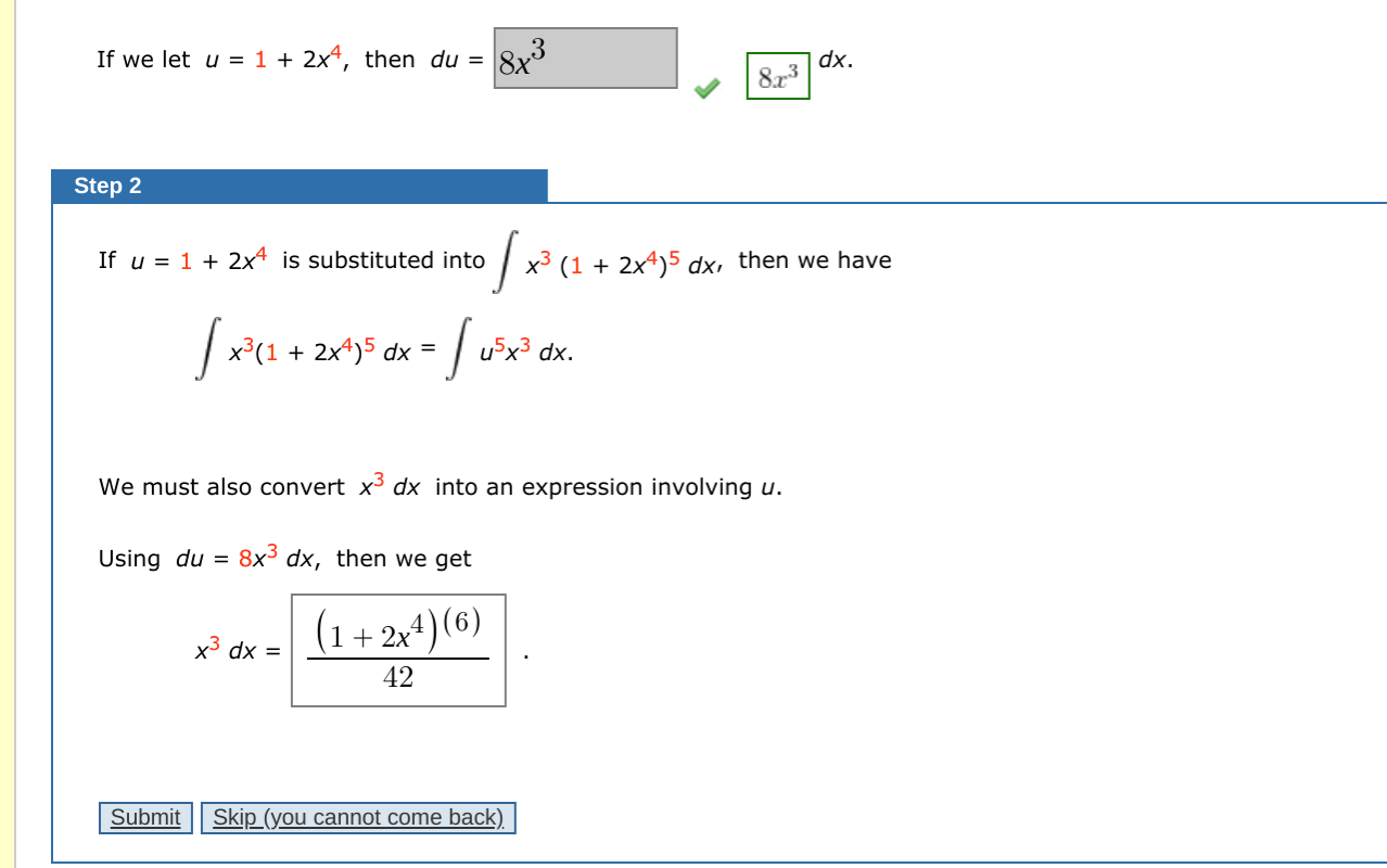 Solved If We Let U 1 2x4 Then Du 8x® Dx 8 R3 Step 2