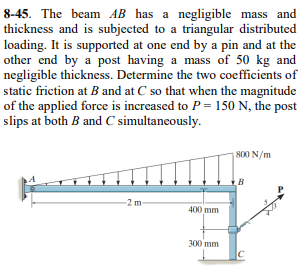 Solved 8-45. The beam AB has a negligible mass and thickness | Chegg.com