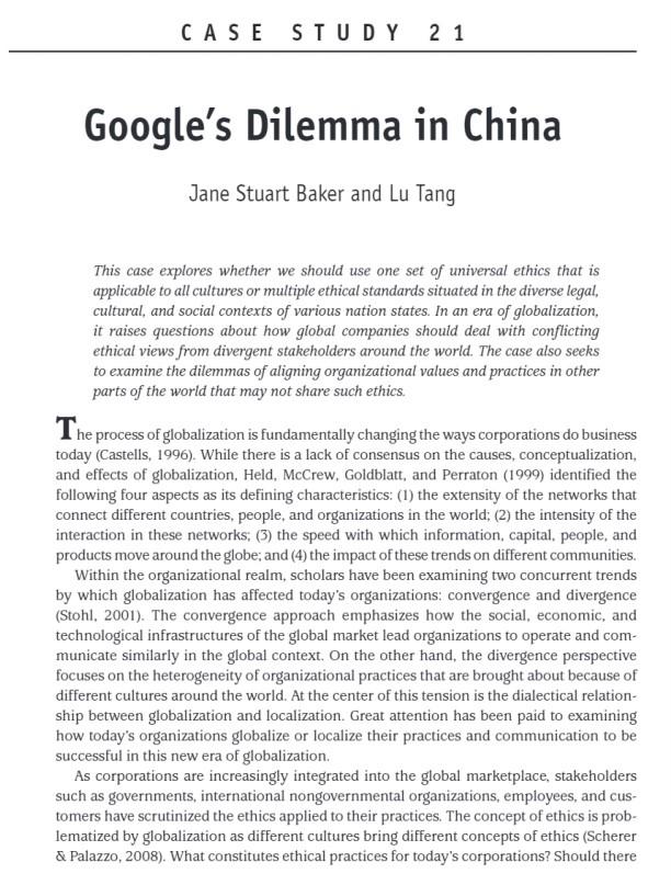 google dilemma in china case study solution