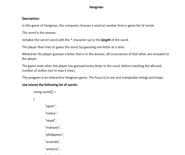 Solved Description: In this game of Hangman, the computer | Chegg.com