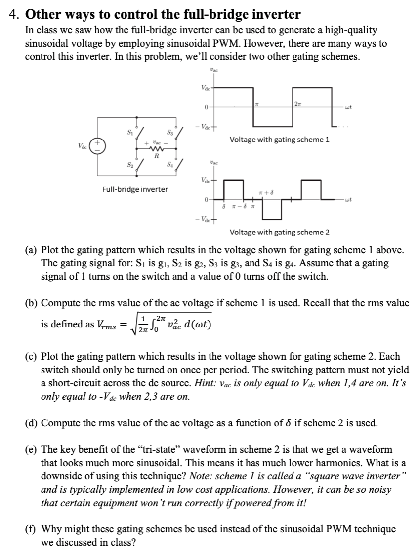 Solved Other ways to control the full-bridge inverter In | Chegg.com