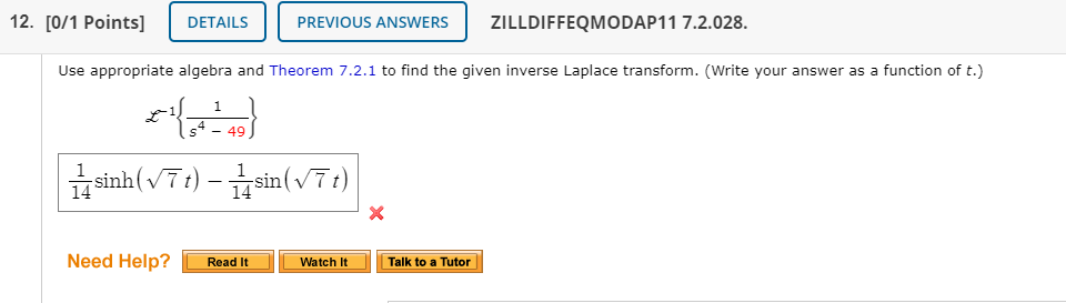 Solved Use appropriate algebra and Theorem 7.2.1 to find | Chegg.com