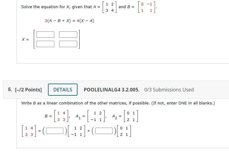 Solved 1 2 -1 Solve the equation for X, given that A = [:: | Chegg.com