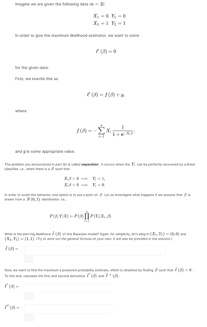 Solved Imagine we are given the following data (n = 2): X1 = | Chegg.com