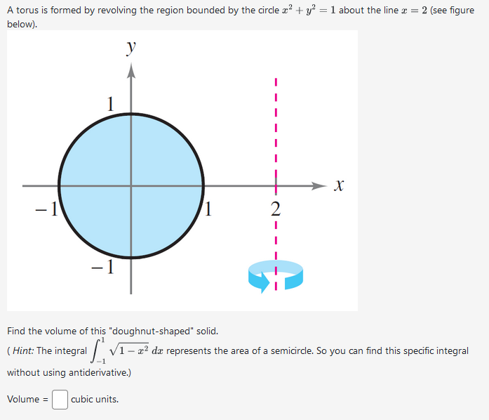 Solved A torus is formed by revolving the region bounded by | Chegg.com