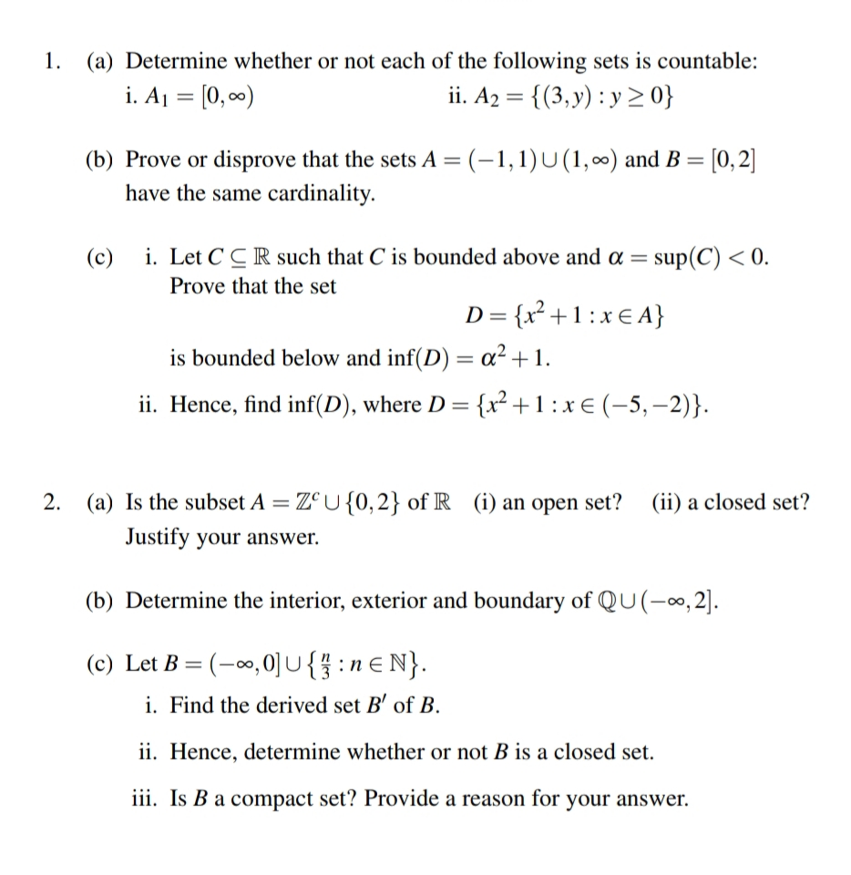 Solved 1. (a) Determine whether or not each of the following | Chegg.com