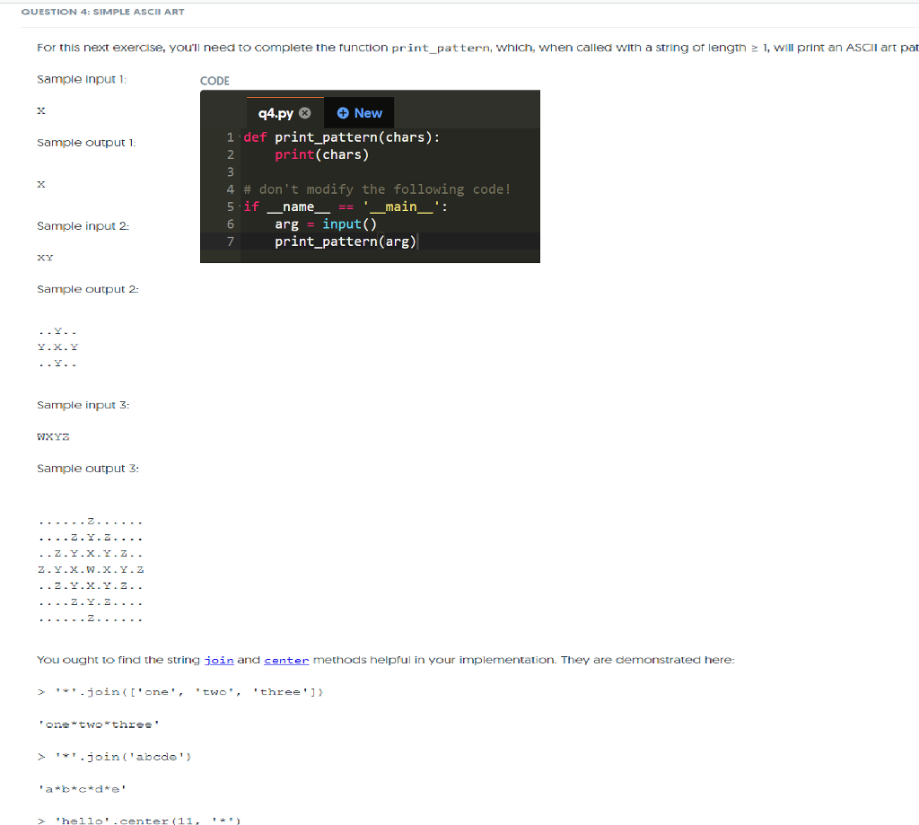 Solved QUESTION 4: SIMPLE ASCII ART For This Next Exercise, | Chegg.com