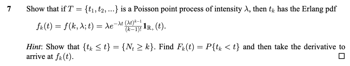 Solved Show that if T={t1,t2,…} is a Poisson point process | Chegg.com