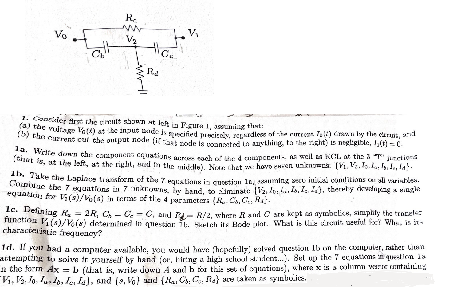 Solved 1. Consider First The Circuit Shown At Left In Figure | Chegg.com