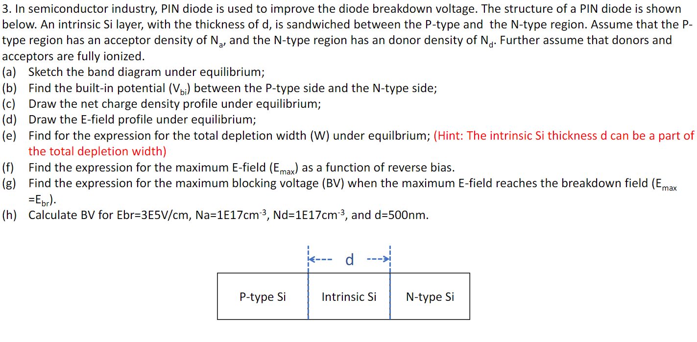 Solved 3. In semiconductor industry, PIN diode is used to | Chegg.com