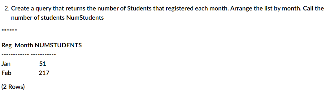 Solved 2. Create a query that returns the number of Students | Chegg.com
