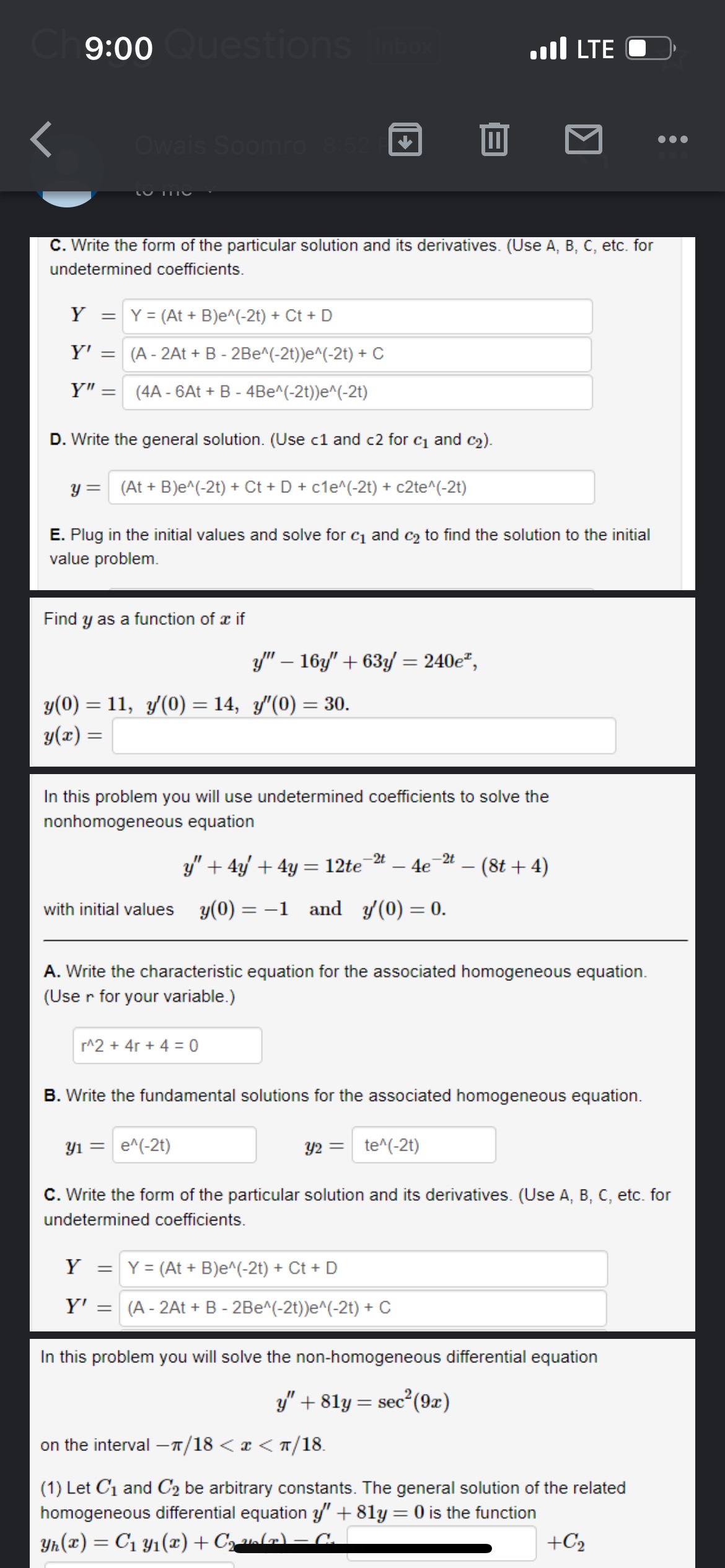 Solved C. Write the form of the particular solution and its | Chegg.com