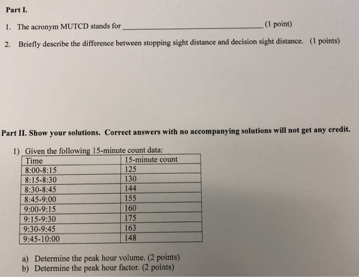 Solved Part I. 1. The acronym MUTCD stands for 2. Briefly | Chegg.com