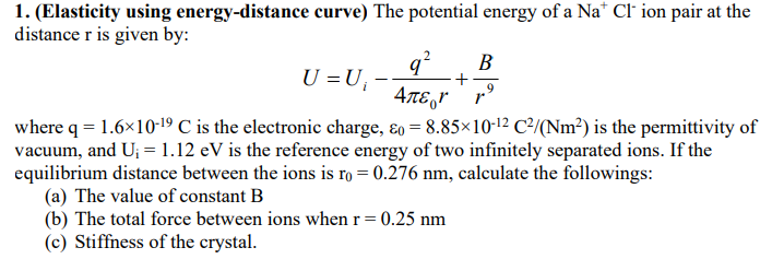 Solved 1. (Elasticity using energy-distance curve) The | Chegg.com