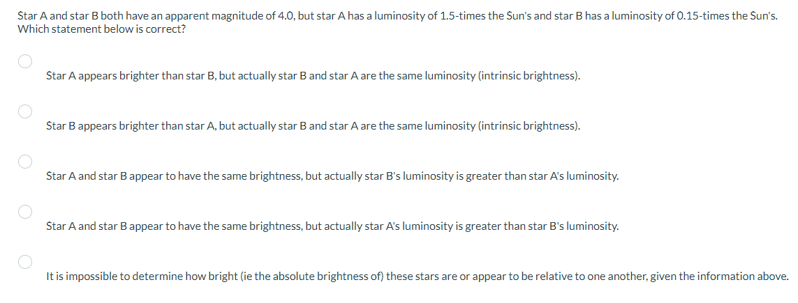 Solved Star A And Star B Both Have An Apparent Magnitude Of | Chegg.com