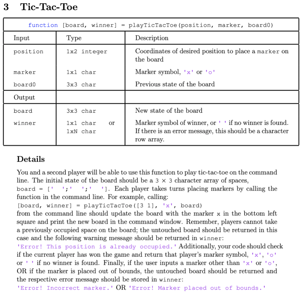 Solved 3 Tic-Tac-Toe function [board, winner] playTicTacToe | Chegg.com