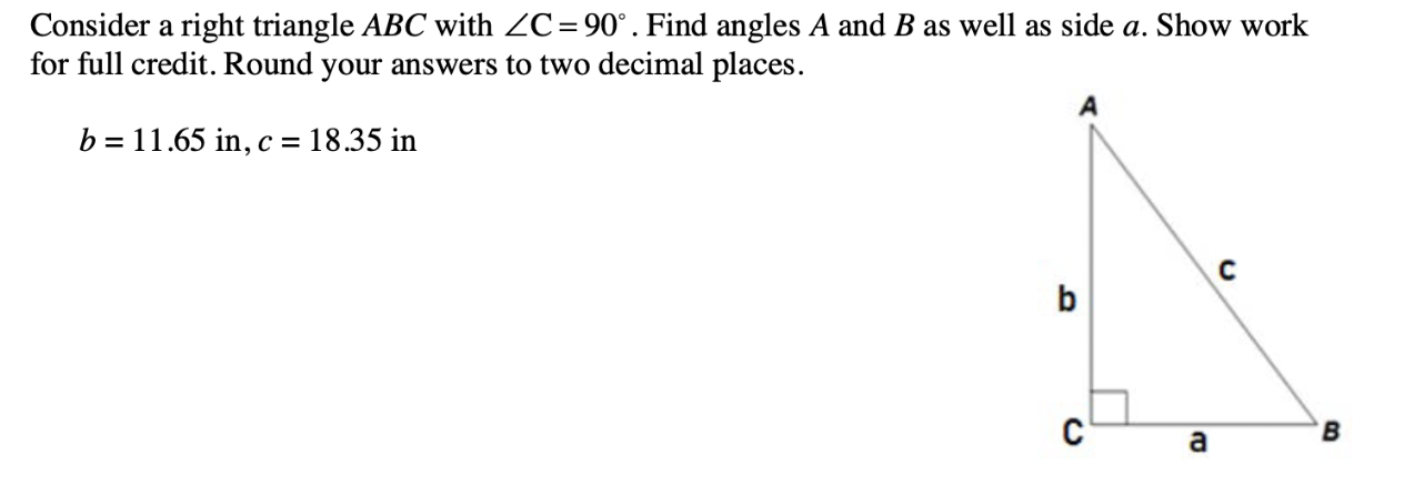 Solved Consider a right triangle ABC with ZC = 90°. Find | Chegg.com