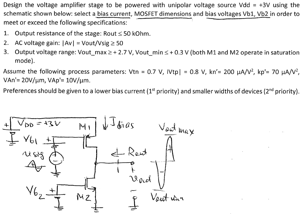 Solved Design the voltage amplifier stage to be powered with | Chegg.com