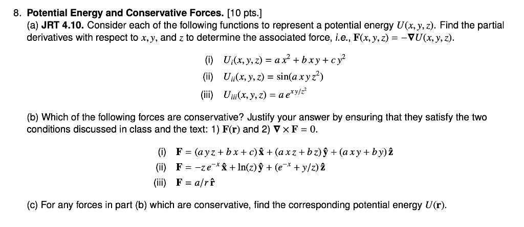 Solved 8 Potential Energy And Conservative Forces 10 P Chegg Com