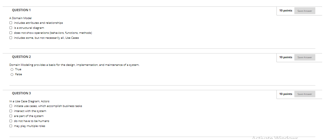 Solved QUESTION 1 10 points Save Answer A Domain Model | Chegg.com